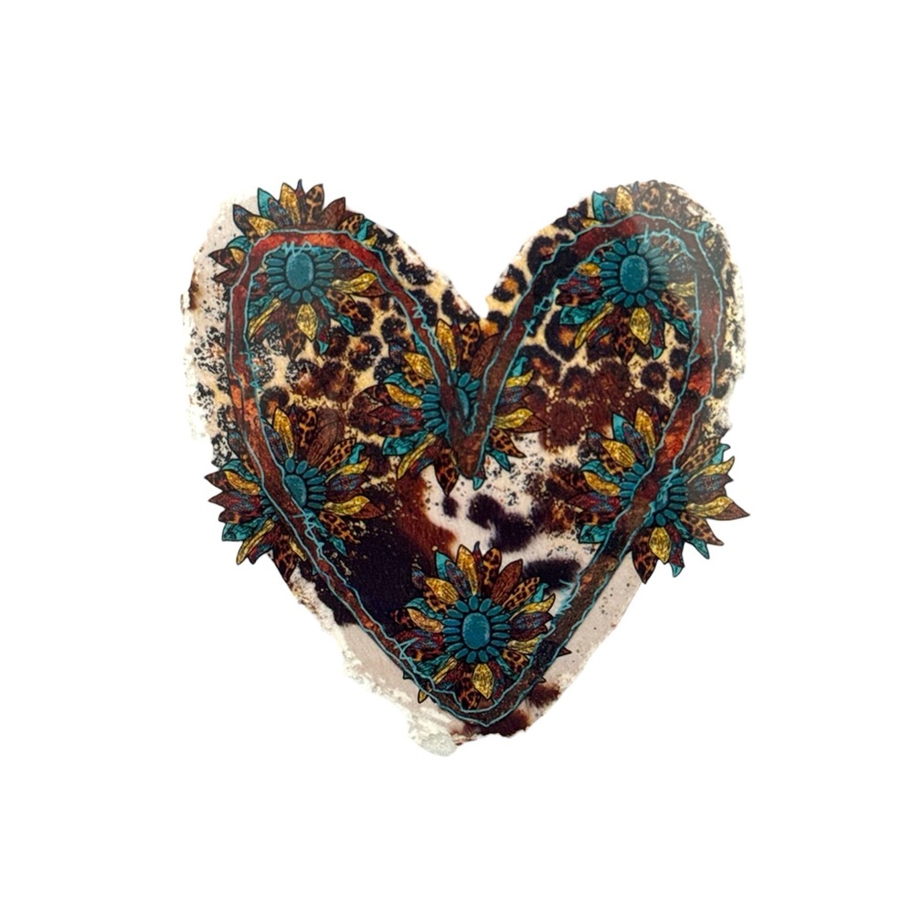 Floral Heart With Animal Print Iron On Decal Sticker 3”x3”